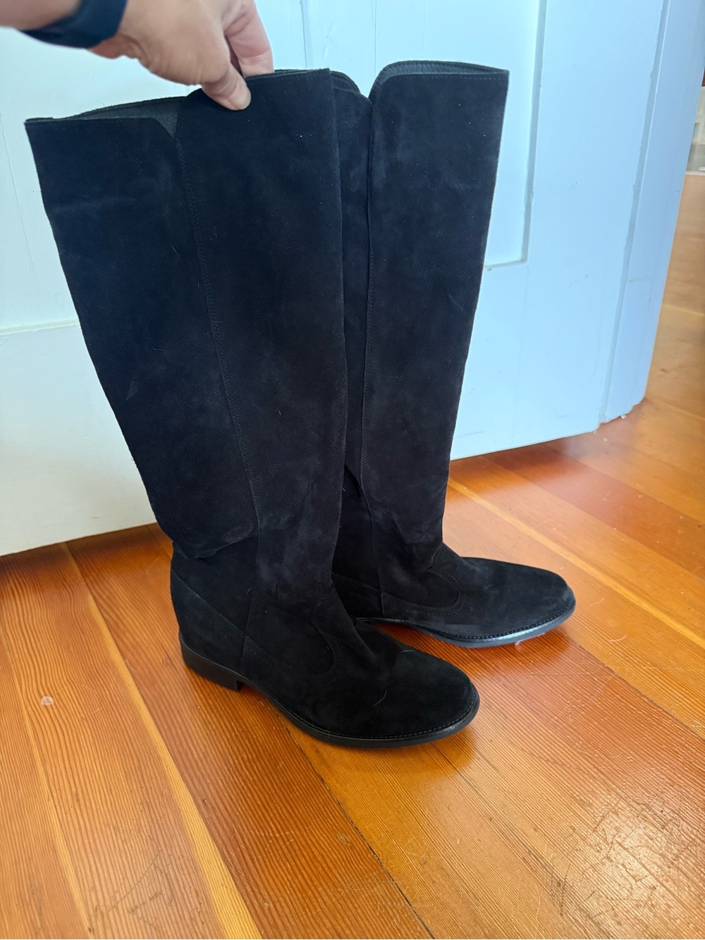 Anthropologie Black Suede Tall Heeled Boots